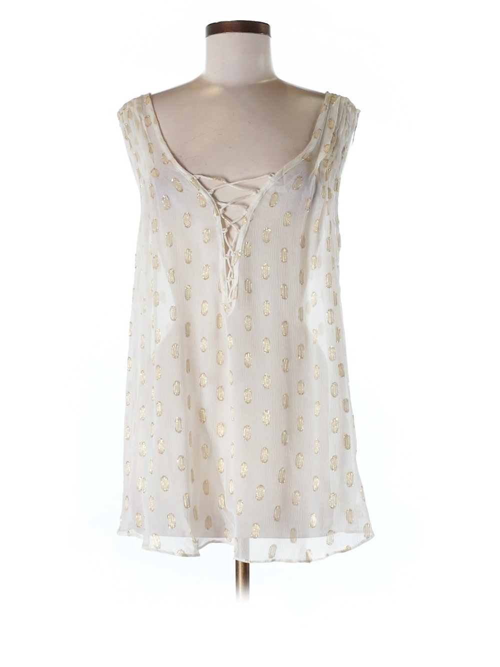 Millau Cream Lace-Up Chiffon Camisole with Gold Dot Accents